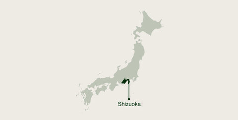 Map of Japan highlighting Shizuoka Prefecture, where Nio Teas tea is grown